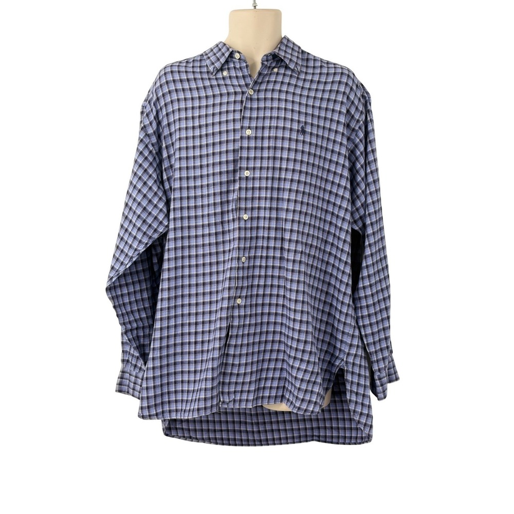 Ralph Lauren McMeel Mens Blue Plaid Cotton Long Sleeve Button Down Shirt Size XL